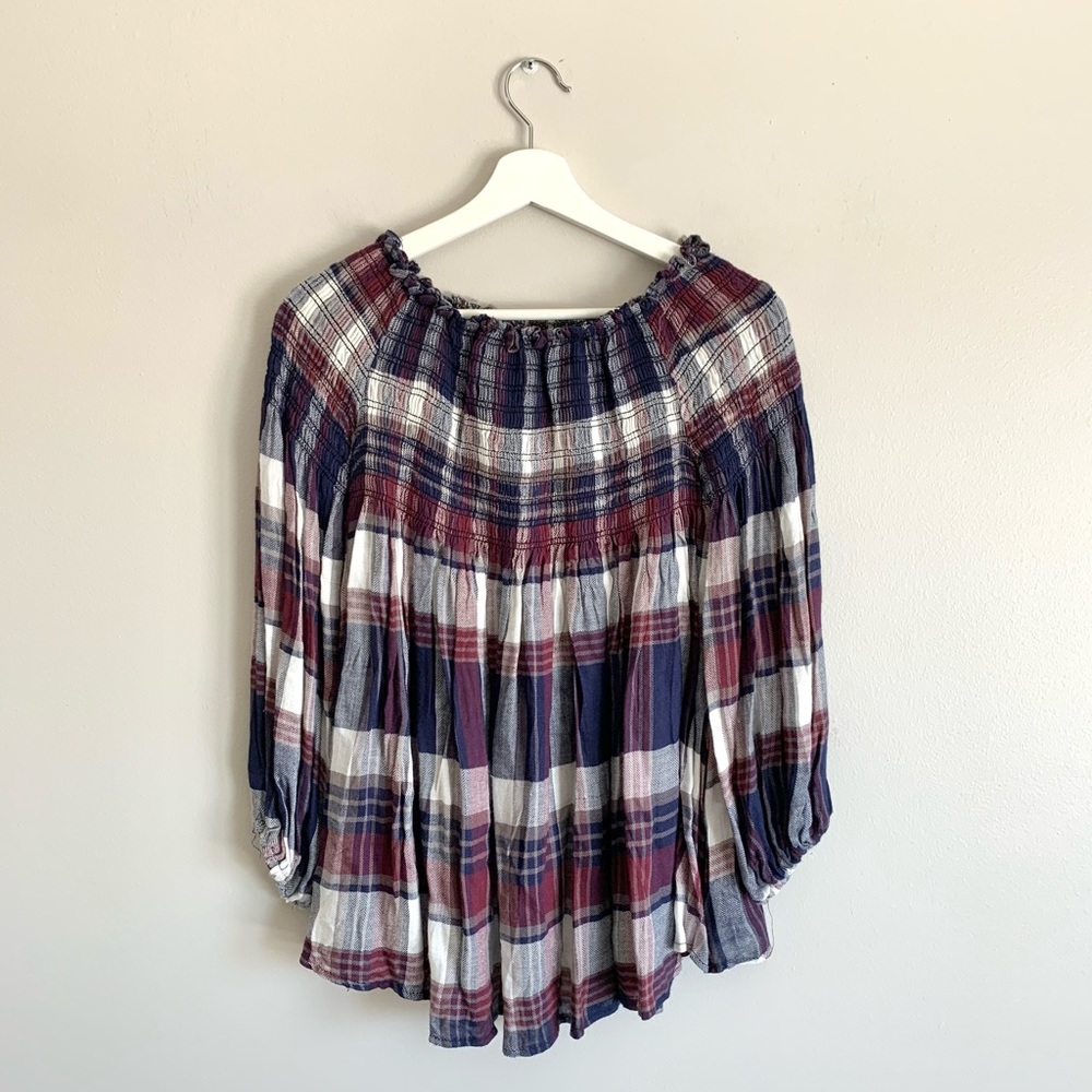 Altar'd State Plaid Blouse - Red, Blue, White